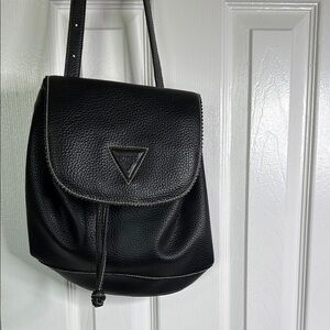 Guess Black Pebbled Leather Backpack with Flap